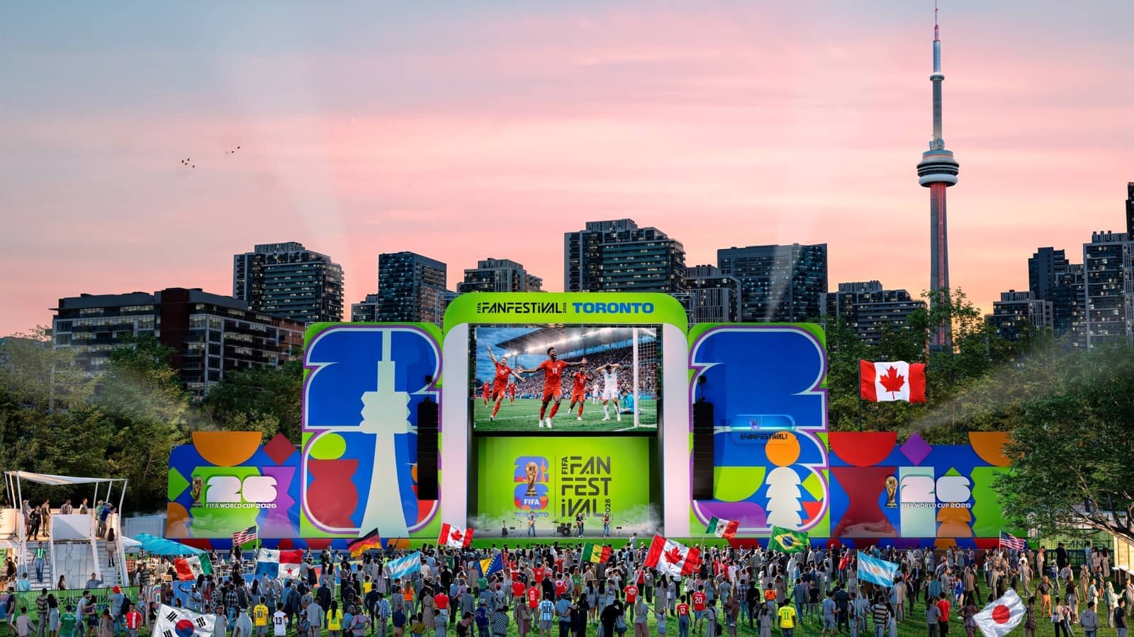 Toronto skyline rendering for FIFA Fan Festival Toronto at Fort York and The Bentway.