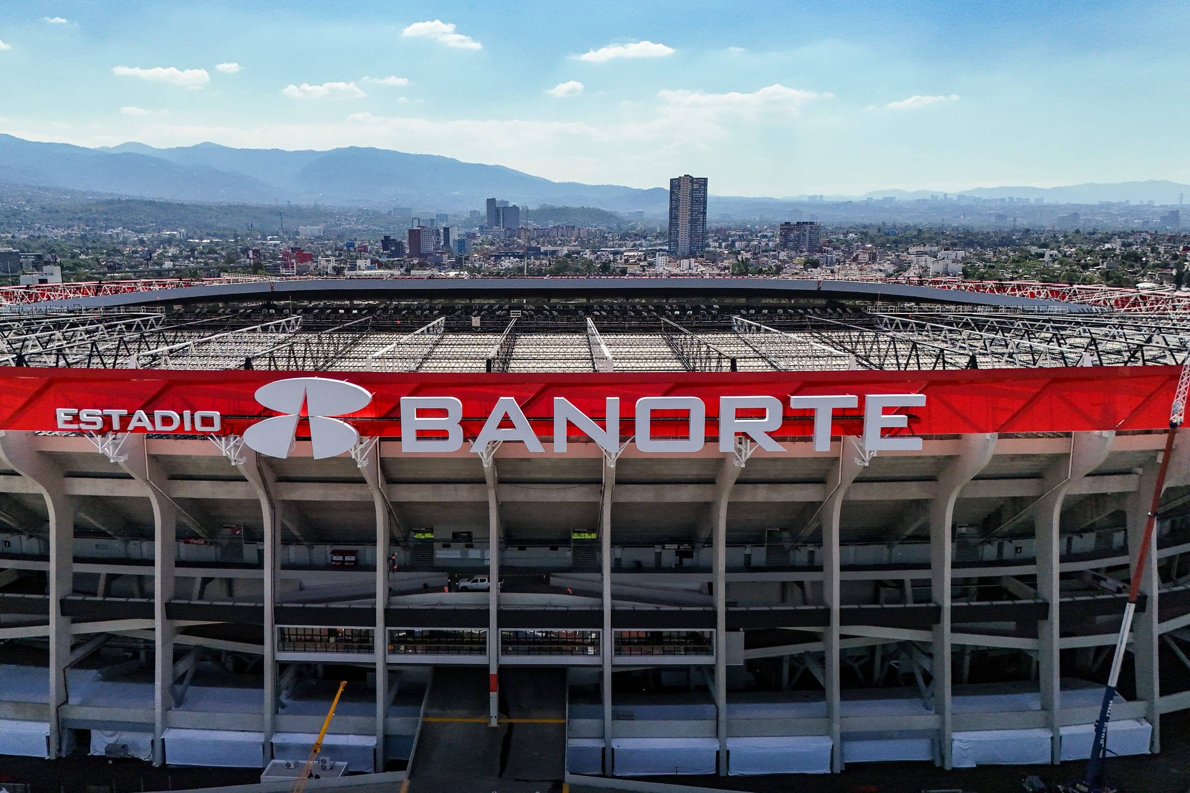 Drone aerial view of Estadio Azteca, renovated as Banorte Stadium, in Mexico City on May 14, 2026.