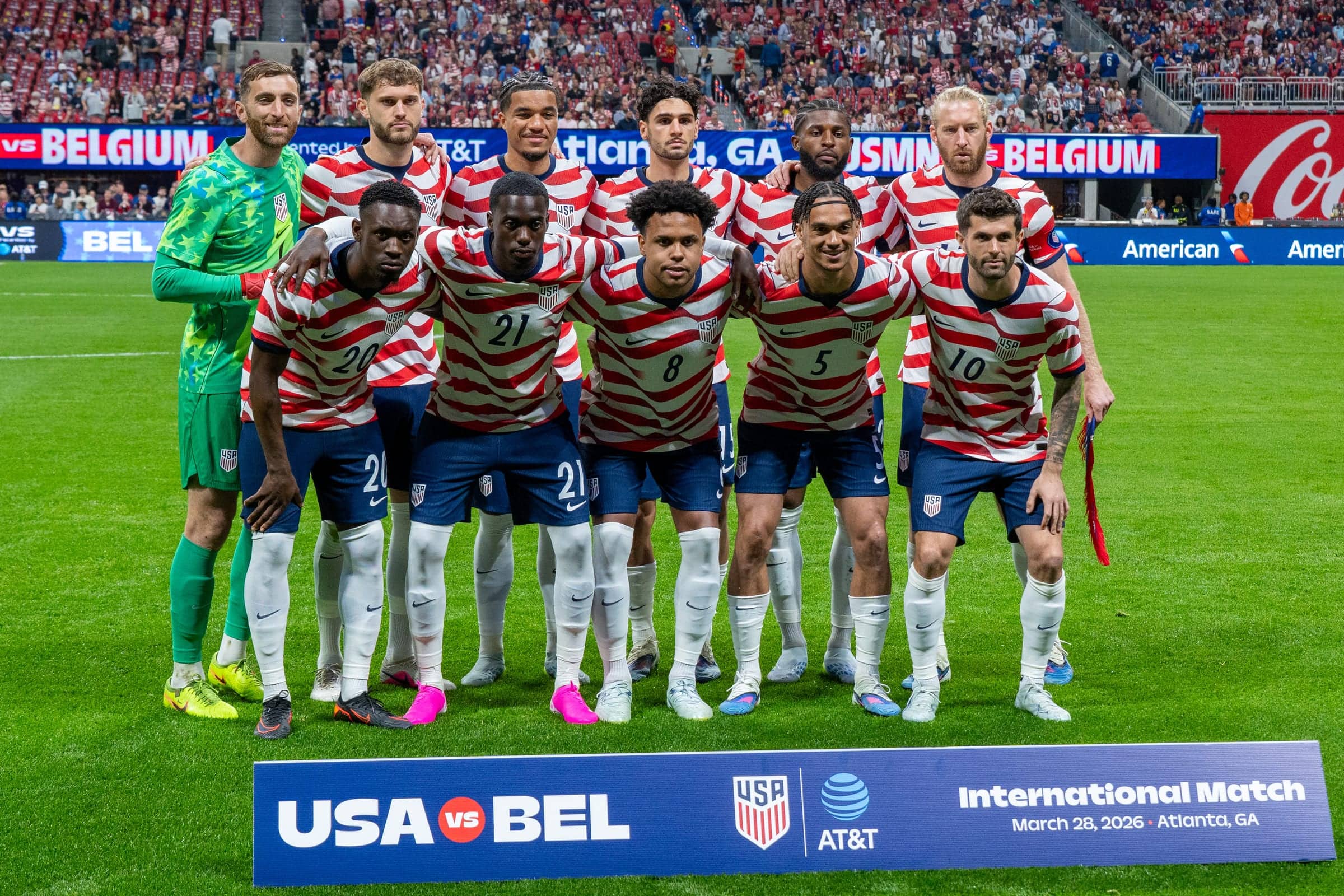 The United States starting XI before the March 28, 2026 match against Belgium at Mercedes-Benz Stadium in Atlanta.