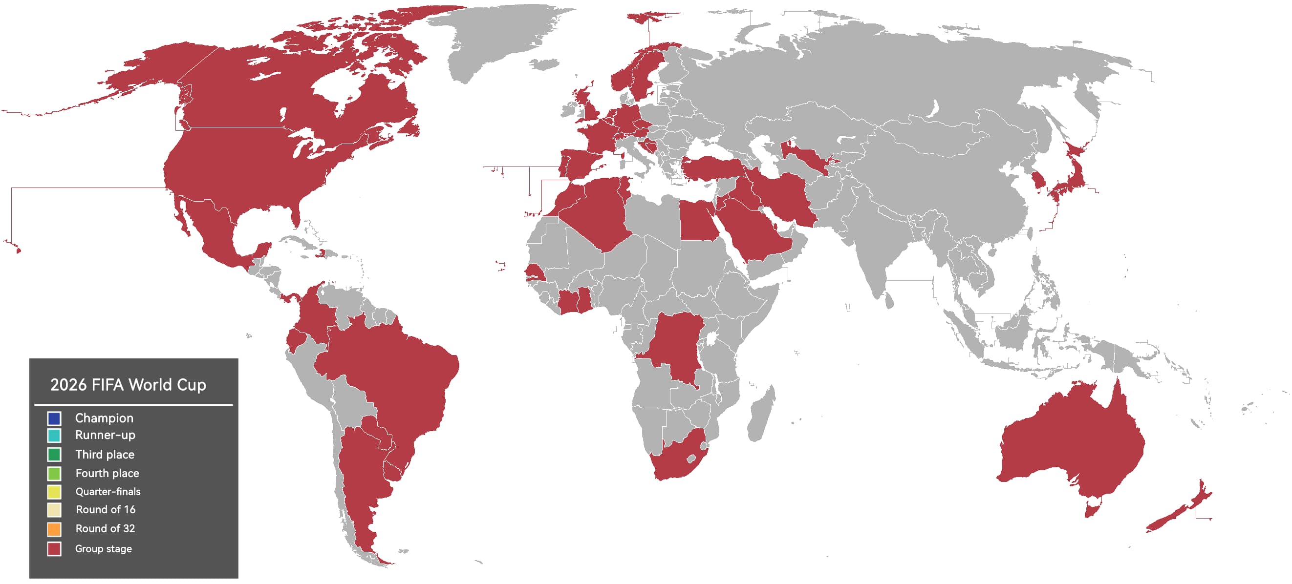 2026 FIFA World Cup progression results map